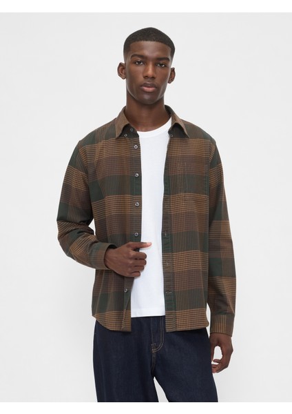 Erkek Koyu Kahverengi Standart Fit Oxford Gömlek