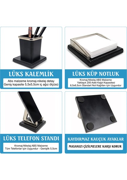 Aksu Krom Detaylı Isimlikli Sümen Takımı Lüks Ofis Seti Yeni Iş Ofis Hediyesi Masa Isimliği Siyah modelleri