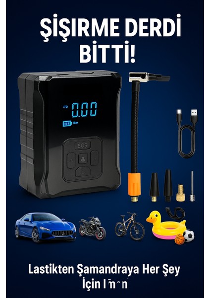 Taşınabilir Hava Pompası-Şişirme Derdi Bitti – Lastikten Şamandıraya Her Şey Için!