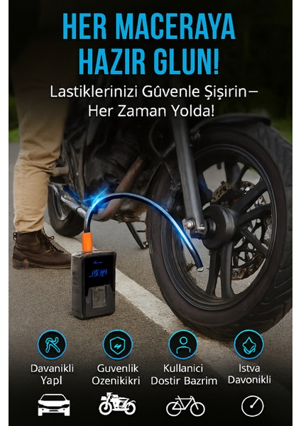 Taşınabilir Hava Pompası-Şişirme Derdi Bitti – Lastikten Şamandıraya Her Şey Için!