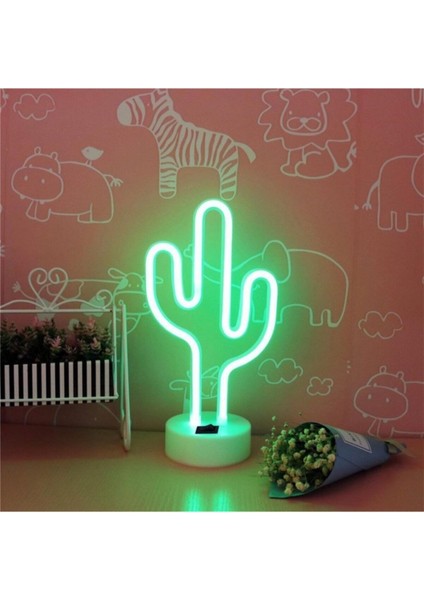 Yeşil Kaktüs Neon LED Masa ve Duvar Lambası, Şık ve Modern Gece Aydınlatması