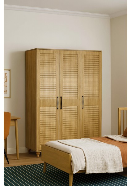 Pera Wood 3 Kapaklı Genç Odası Dolabı | MDF Gövde | Doğal Görünümlü Panjur Kapak | Ağaç Ayaklı ve Fonksiyonel Tasarım fiyatları