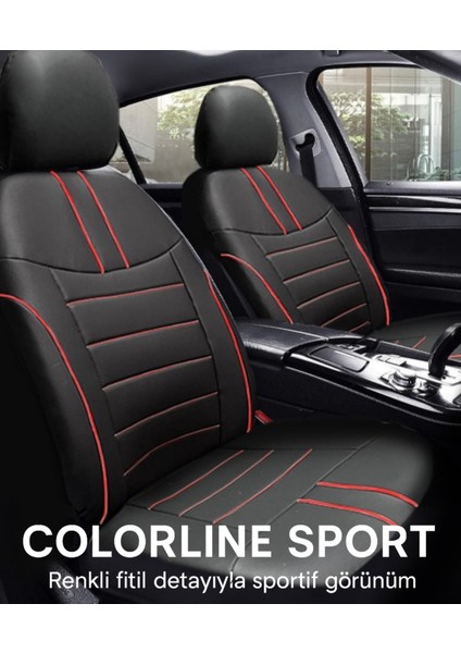 Citroen C-Elysée 2018 ve Sonrası Colorline Sport Serisi Deri Siyah Kırmızı Koltuk Kılıfı
