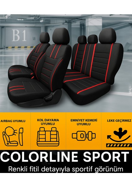 Citroen C-Elysée 2018 ve Sonrası Colorline Sport Serisi Deri Siyah Kırmızı Koltuk Kılıfı modelleri