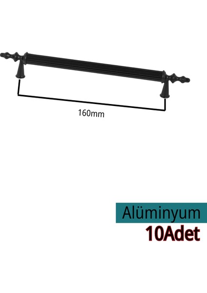 Klipso Alüminyum 160MM Siyah Mobilya Çekmece Mutfak Dolap Dolabı Kulpu Kulbu Kulpları 10 Adet