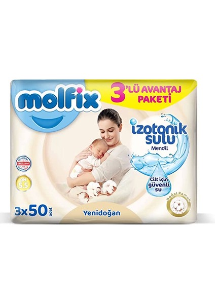 Bfs Molfix Yenidoğan Izotonik Sulu Doğal Pamuk Islak Havlu Mendil 3'lü 150 Yaprak