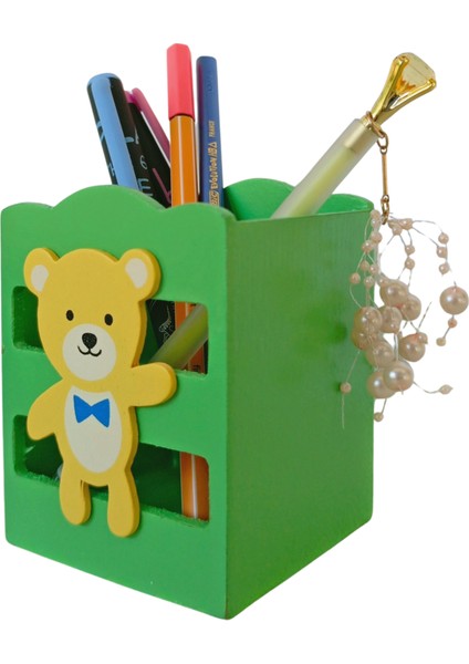 Ahşap Masaüstü Kalemlik Sevimli Avakado Ayıcıklı Yeşil- 1 Adet fiyatları