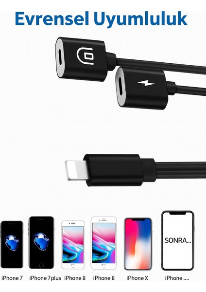 Lightning Kulaklık Şarj Çoklayıcı Iphone Plus Uyumlu Çevirici Dönüştürücü Adaptör