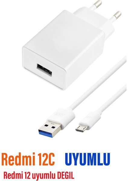 Redmi 12C Uyumlu Şarj Aleti ve Kablosu 5V 2.4A 12W