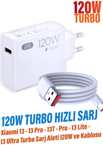 Xiaomi 13 - 13 Pro - 13T - Pro - 13 Lite - 13 Ultra Turbo Şarj Aleti 120W ve Kablosu