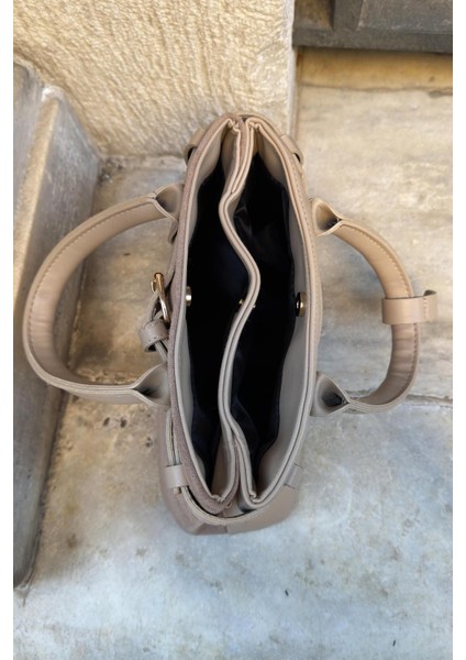 Vizon Süet Çift Gözlü Kadın El ve Omuz Çanta, Kemer Aksesuarlı indirimleri