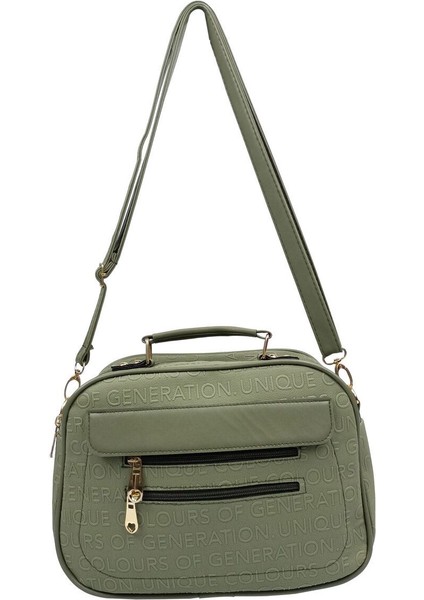 Haki Renkli Çapraz ve El Tutmalı Çok Gözlü Şık ve Kullanışlı Çanta