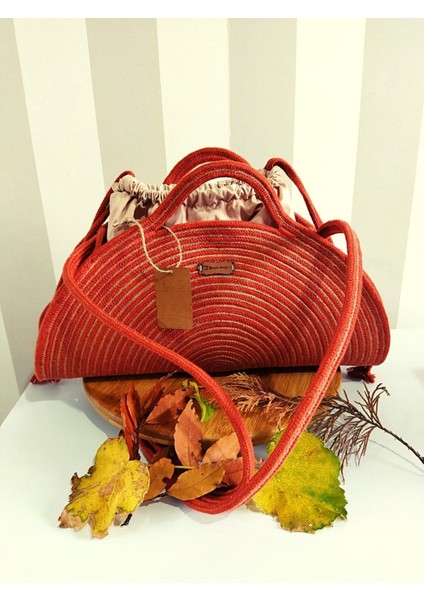 El Yapımı Kiremit Rengi Hasır Çanta, El, Yan ve Omuz Kullanımına Uygun, Şık ve Hafif indirimleri