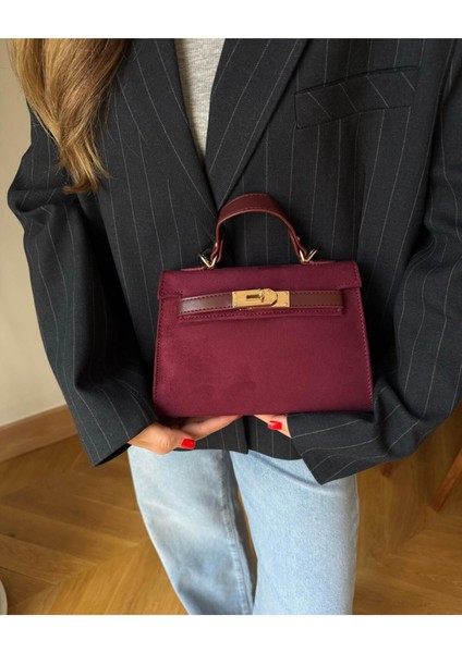 Şık Bordo Nubuk Çanta Kapaklı ve Kemer Aksesuarlı, Zarif ve Kullanışlı Tasarım modelleri