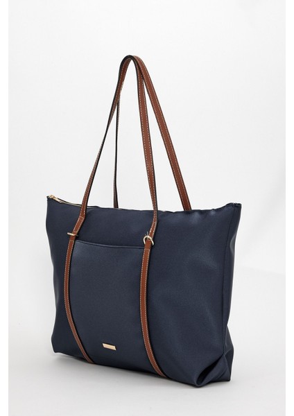 Şeritli Kadın Omuz Çantası, Şık ve Hafif, Lacivert Renkli, Günlük Kullanım Için Ideal