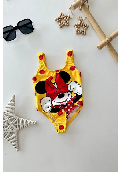 Puantiueli Mnn Ms Baskılı Kız Çocuk mayo bikini - Sarı