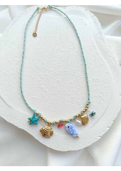 Balık Detaylı Mavi Ip