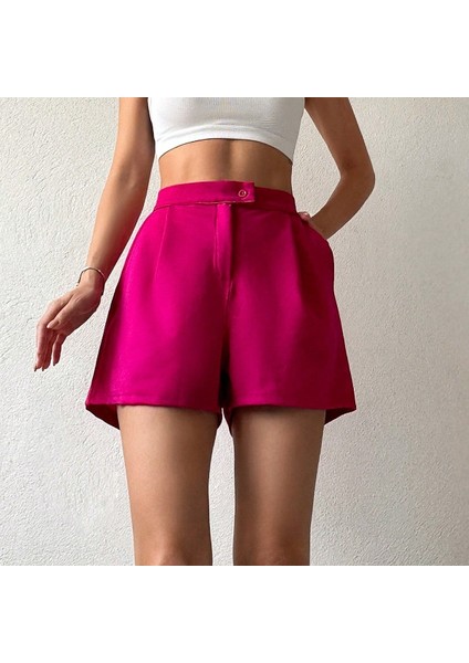 Kadın Pembe Önü Pileli Cep Detaylı Yüksek Bel Mini Şort modelleri