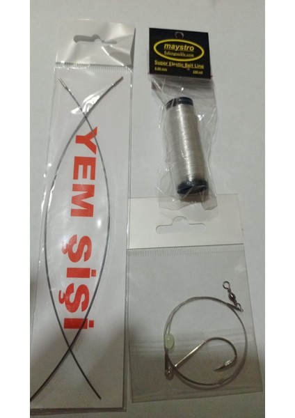 Yem Şişi + Yem Ipi + Çelik Telli Yemli Hazır Takım - 3' Lü Set