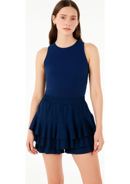 Fırfırlı Beli Lastikli Şort Etek