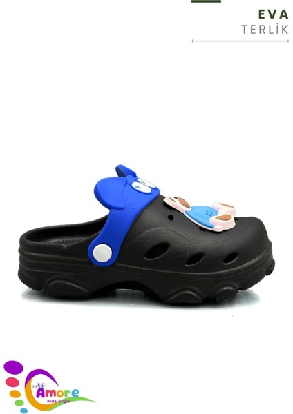 Gözlük Desen Ayıcıklı Eva Çocuk Plaj Havuz Terlik Sabo Terlik Siyah Mavi fiyatları