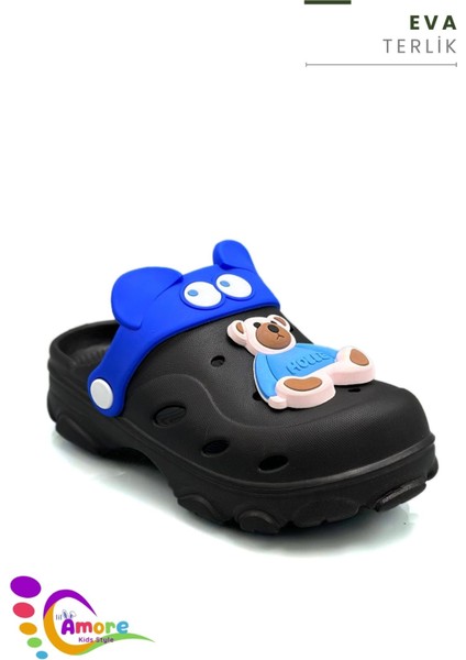 Gözlük Desen Ayıcıklı Eva Çocuk Plaj Havuz Terlik Sabo Terlik Siyah Mavi modelleri