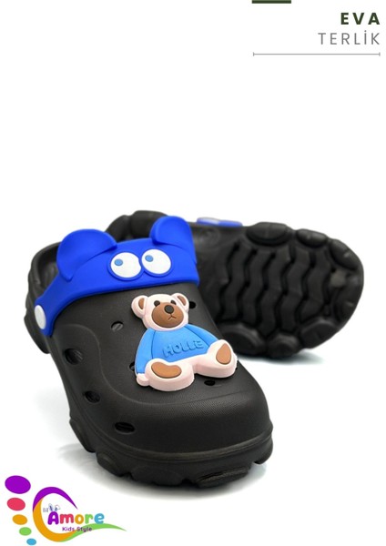 Gözlük Desen Ayıcıklı Eva Çocuk Plaj Havuz Terlik Sabo Terlik Siyah Mavi fırsatları