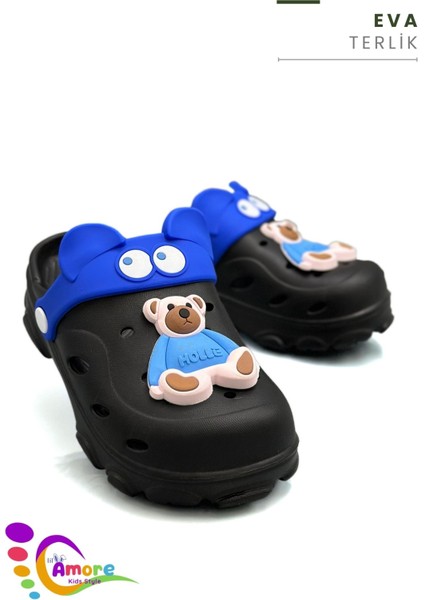 Gözlük Desen Ayıcıklı Eva Çocuk Plaj Havuz Terlik Sabo Terlik Siyah Mavi indirimleri