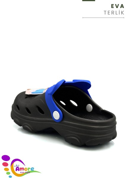 Gözlük Desen Ayıcıklı Eva Çocuk Plaj Havuz Terlik Sabo Terlik Siyah Mavi