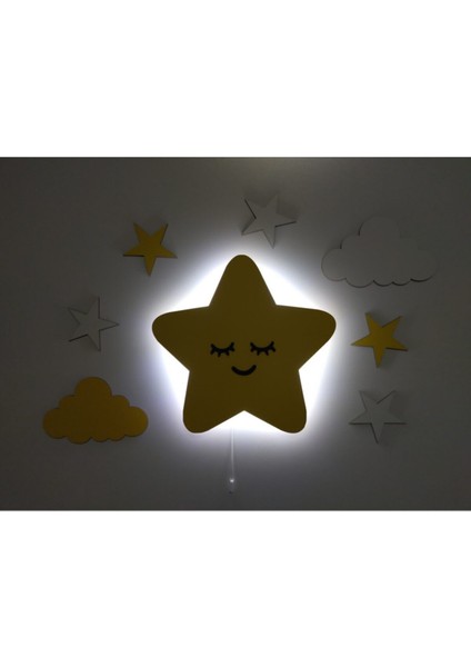 Sevimli Ahşap Yıldız Gece Lambası, Ledli Çocuk Odası Dekoru
