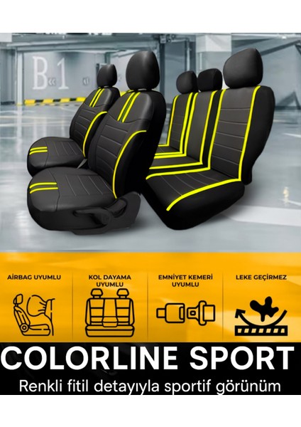 Citroen C-Elysée Alure -Active 2012-2017 Colorline Sport Serisi Deri Siyah Sarı Koltuk Kılıfı modelleri