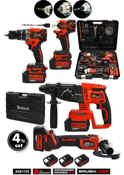 Profesyonel 21V 4'lü Set Taşlama & Kırıcı Delici Hilti & Somun Sıkma Sökme & Matkap