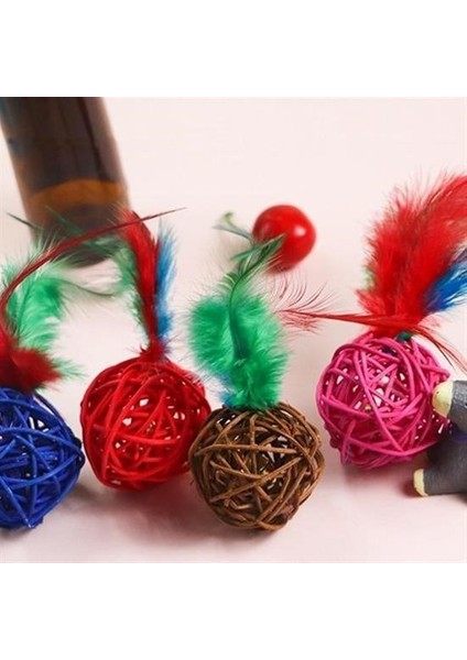 Tamarınd® 2li Rattan Renkli Peluş Tüy Kedi Köpek Oyuncak Yakalama Çiğneme Çıngıraklı Top Oyuncağı fırsatları