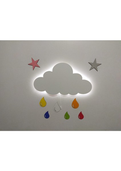 Ahşap Bulut Gece Lambası, Led'li Dekoratif Çocuk Odası Aydınlatması