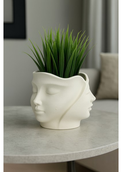 Dekoratif Yüz Şeklinde Saksı – Çift Başlı Taş Tozu Vazo | Sukulent, Makyaj Düzenleyici Veya Kalemlik fiyatları