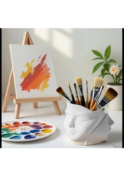 Dekoratif Yüz Şeklinde Saksı – Çift Başlı Taş Tozu Vazo | Sukulent, Makyaj Düzenleyici Veya Kalemlik modelleri