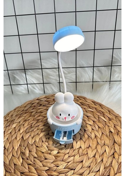 Sevimli Tavşan Tasarımlı Şarjlı Masa Lambası, LED Işık ve Sticker Hediye indirimleri