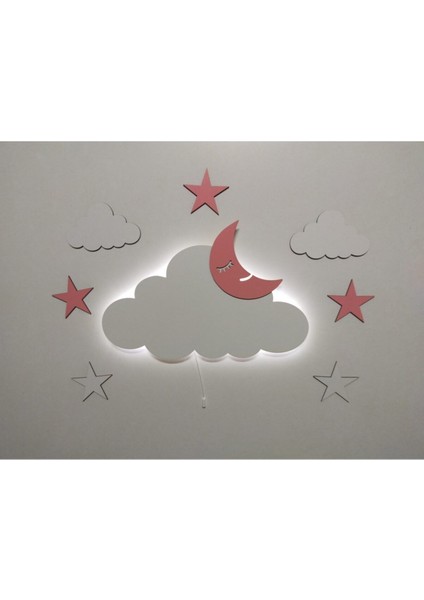 Işıklı Bulut Ahşap Gece Lambası, Ledli Dekoratif Aydınlatma, Çocuk Odası Için