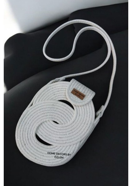 Hasır Çanta Günlük Pullu Ekru Omuz ve Telefon Çantası El Yapımı