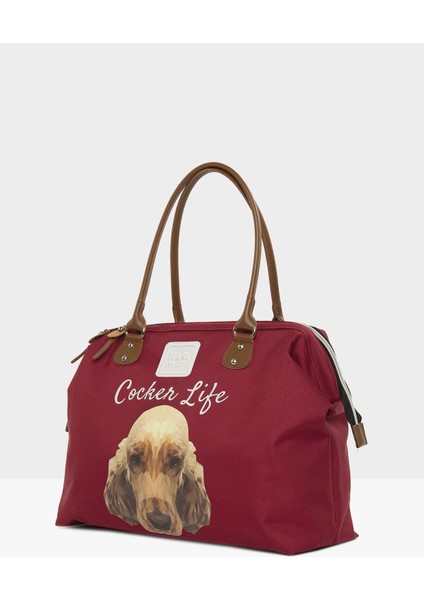 Şık Bordo Kadın Cocker Spaniel Baskılı Omuz Çantası, Kullanışlı ve Hafif Tasarım fiyatları