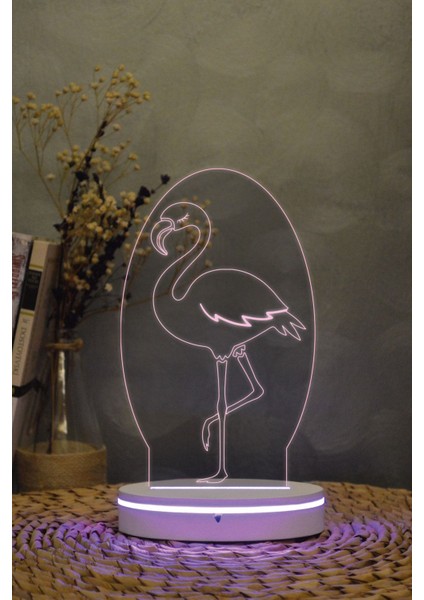 3D Flamingo Gece Lambası, Dekoratif ve Şık Tasarım, Beyaz Renk