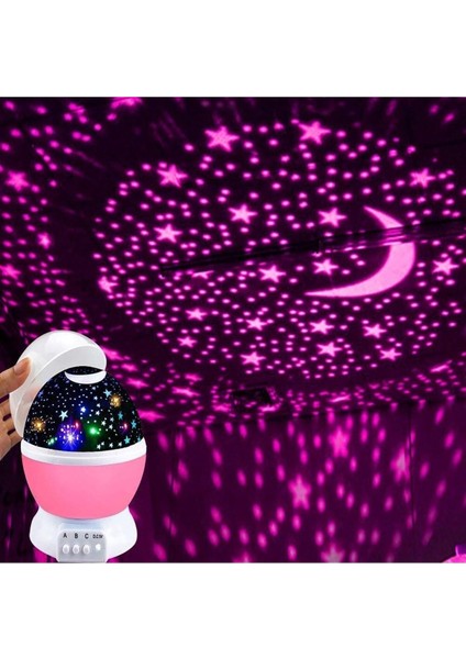 Renkli Ay Yıldız Tavan Yansıtıcı Pilli LED Gece Lambası Gökyüzü Projeksiyonlu
