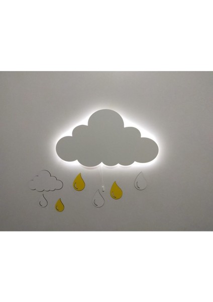 Işıklı Bulut Ahşap Gece Lambası Ledli Çocuk Odası Dekorasyon