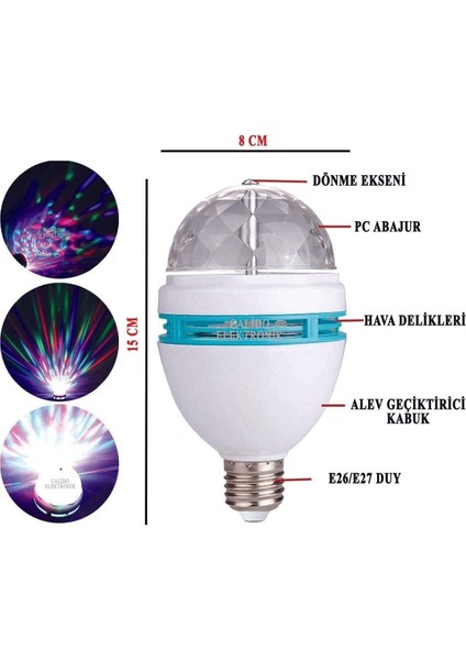 Çok Renkli Dönen Disko Lambası, Animasyonlu E27 Ampul, Eğlenceli Işıklandırma