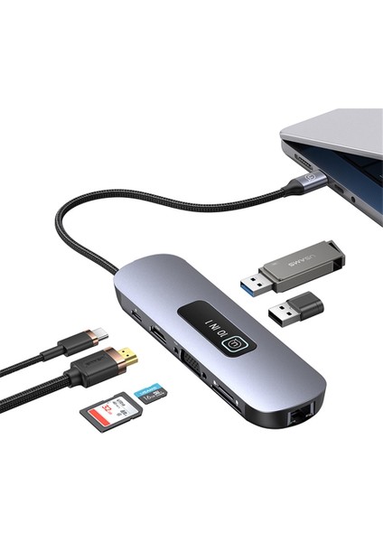 SJ644 10 Port USB Hub - Ethernet, HDMI & VGA Destekli, Pd 3.0 modelleri