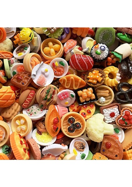 2-3 cm Boyunda (15 Adet ) Mini Yiyecek Figürleri Oyuncak Mutfak Oyunu