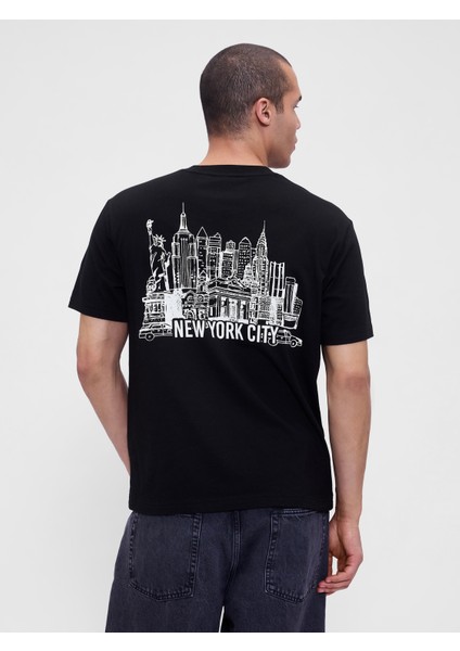 Erkek Siyah Everyday Soft Relaxed Grafik T-Shirt fırsatları