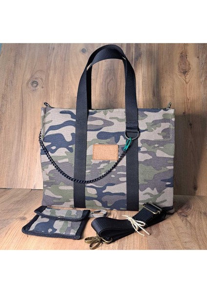 Kahverengi Keten Kanvas Taşınabilir Şık Çanta