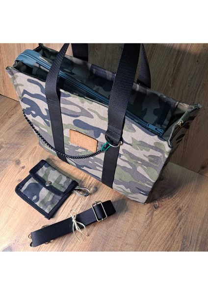 Kahverengi Keten Kanvas Taşınabilir Şık Çanta