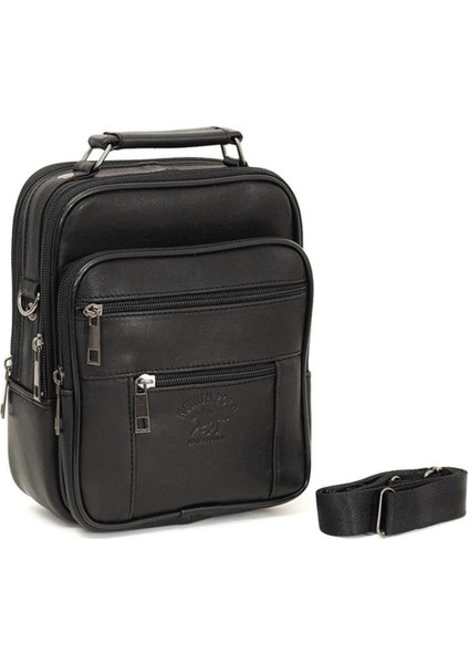 Şık Siyah Hakiki Deri Erkek El ve Omuz Çantası, Çelik Kasalı, Zarif Tasarım